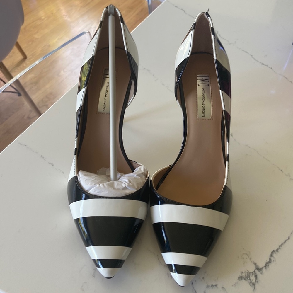 Brand new Inc black and white stripe heels size 8